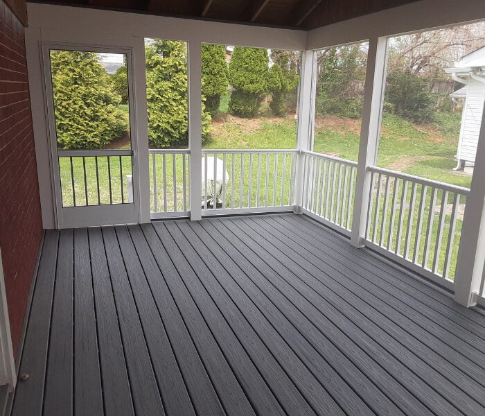 interior of a completed screened porch in baltimore