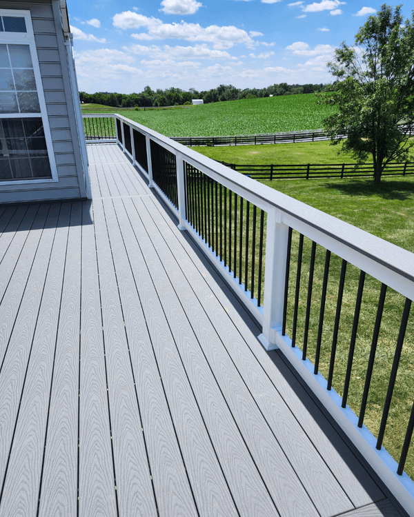 gray composite decking with white and black railings in harford county